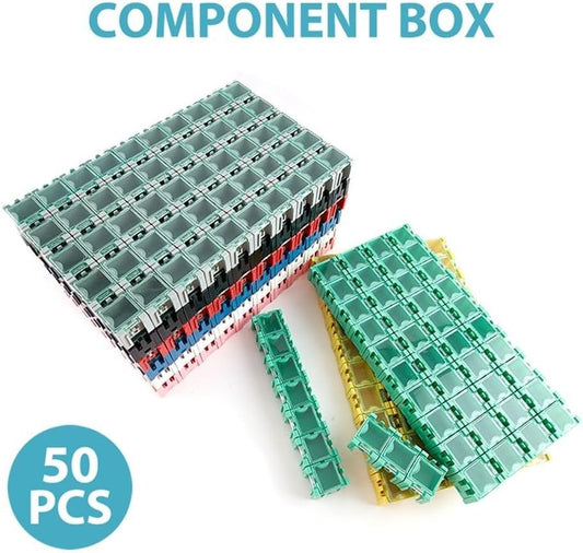 Lot De 50 Boîtes De Rangement Empilables Pour Pièces électroniques, Résistances, Condensateurs, PCB, Boîtier En Plastique, Pour Rangement D'outils Pour Les Amateurs (gris)