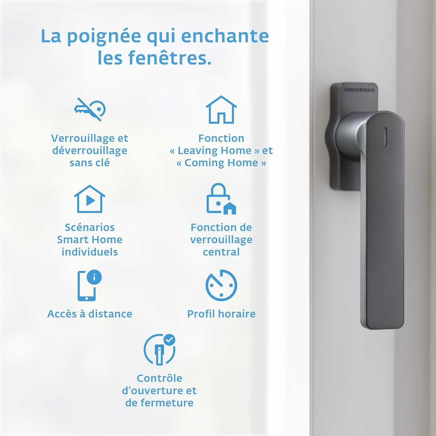 Poignée De Fenêtre SIEGENIA Intelligente Gén. 2 Anthracite De Sécurité – Compatible Avec Matter Pour L'intégration Dans Les Réseaux Smart Home Avec Surveillance D’état