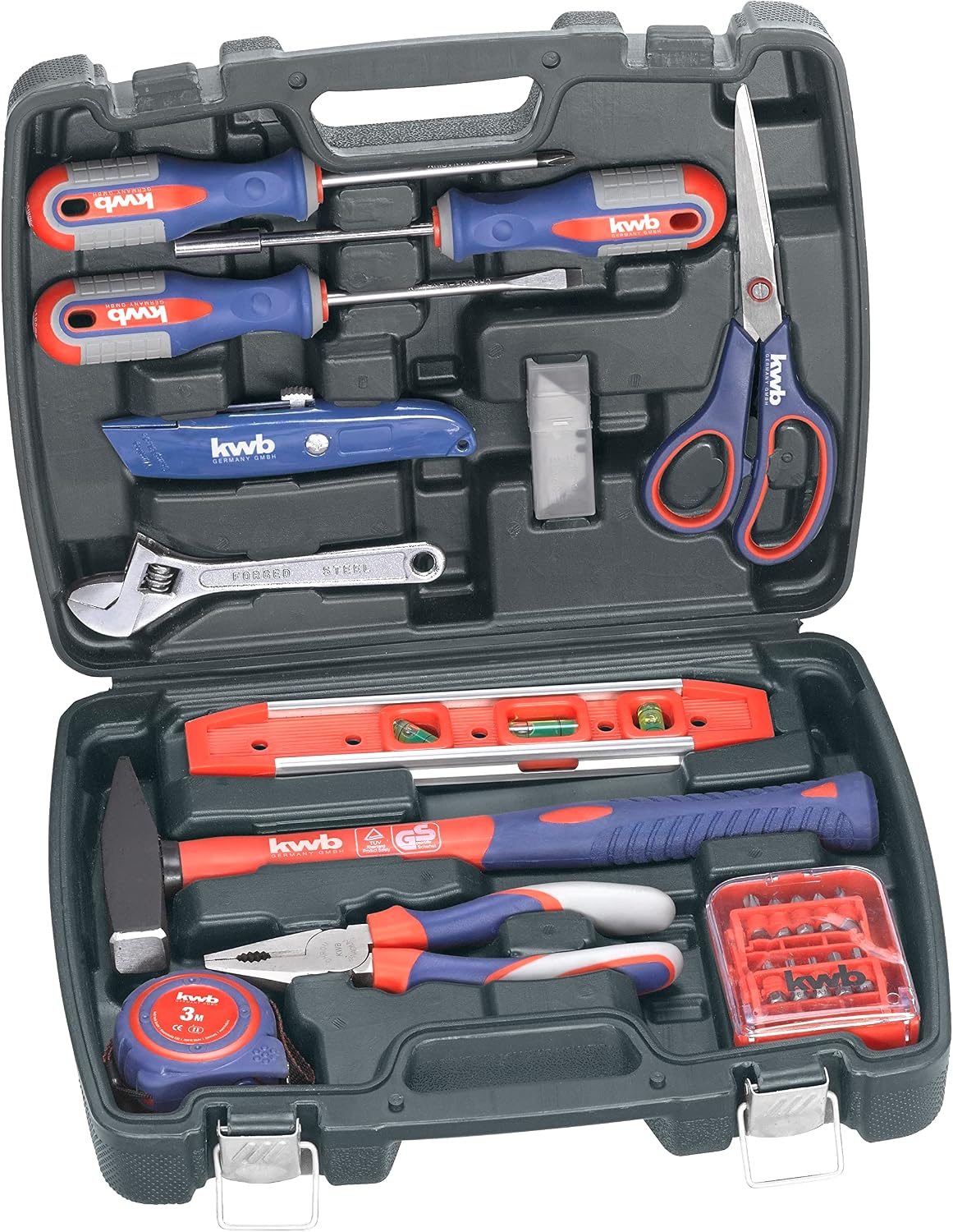 Kwb Mallette à Outils En Plastique Dur Robuste, Y Compris Un Set D'outils De 65 Pièces De Haute Qualité, Constituant L'équipement De Base Parfait Pour Le Ménage, L'atelier Ou L'utilisation Mobile