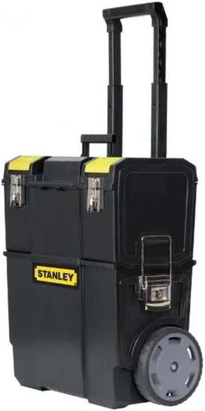  Stanley 1-70-326 Servante Compacte 3 En 1 - Boite À Outils Détachable - 2 Organiseurs Sur Le Couvercle - Bac Pour Électroportatif - Polypropylène Résistant - Poignée Télescopique - 630 X 475 X 284Mm Noir