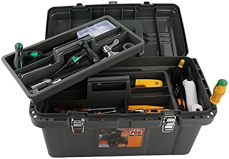 GENERIC Boîte à Outils En Plastique Boîte De Rangement Robuste Avec Plateau De Rangement Amovible Poignée Loquet Métallique Sécurisé Pour Réparation De Camion Boîte à Outils étanche Centre De Travai