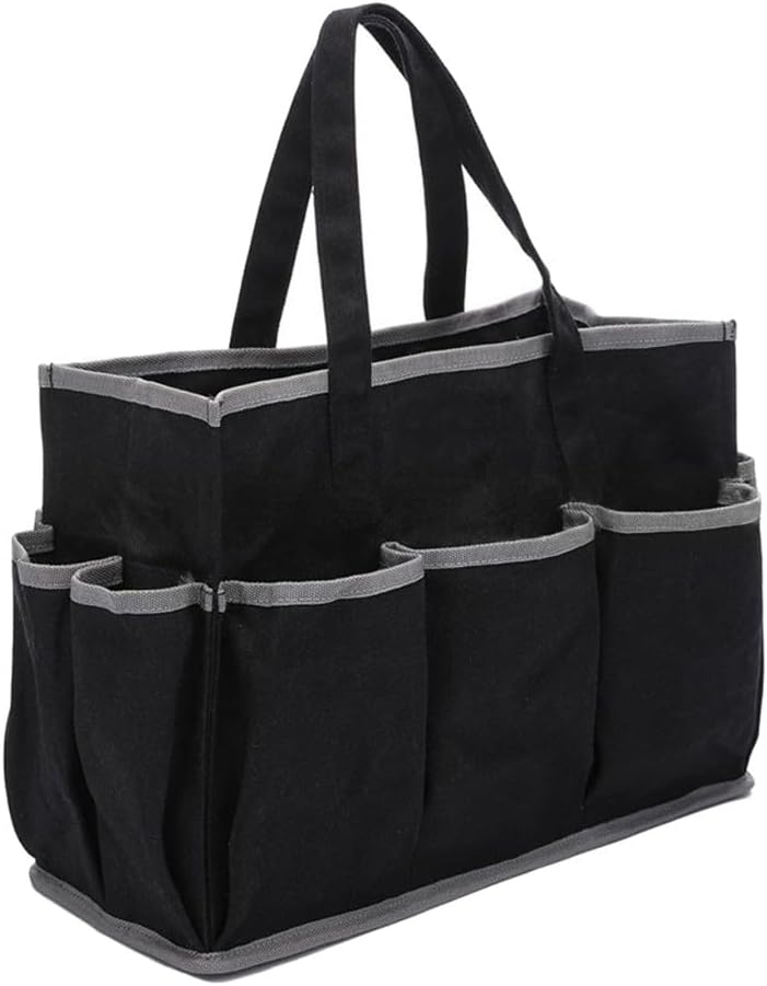  Sac à Outils En Toile Cirée Robuste Avec 10 Poches Pour Jardiniers, Bricoleurs Et électriciens - 36 X 14 X 26,5 Cm, Résistant à L'eau - 453,6 G (noir)