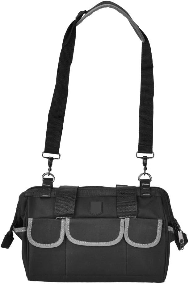  Sac à Outils 35cm Avec Base Étanche & Bandoulière | Organisateur D'Outils Robuste En Tissu Oxford Pour Électricien & Bricolage, Gris