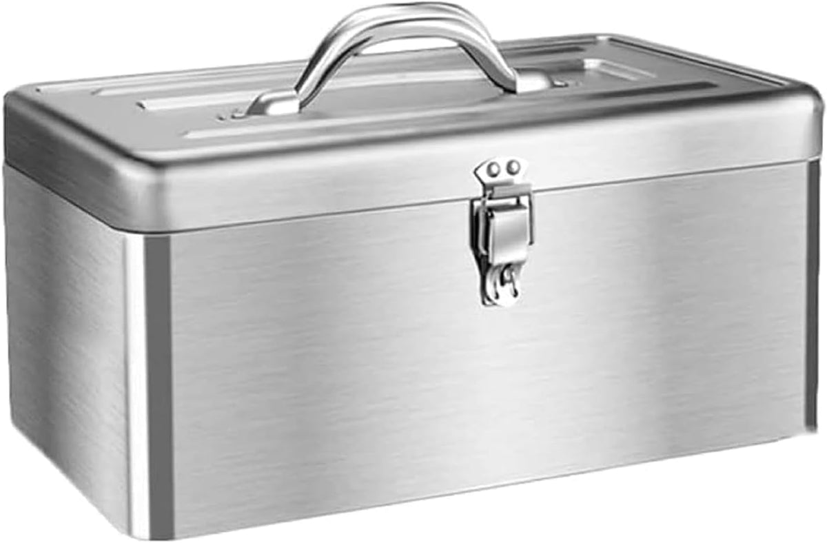  Boîte à Outils Portable En Acier Inoxydable Avec Serrure, Boîte à Outils à 2 Couches Avec Plateau Amovible, Boîte De Rangement De Voiture Avec Poignée Pour Voiture Domestique, Petite Taille