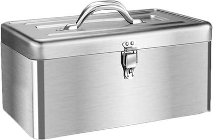  Boîte à Outils Portable En Acier Inoxydable Avec Serrure, Boîte à Outils à 2 Couches Avec Plateau Amovible, Boîte De Rangement De Voiture Avec Poignée Pour Voiture Domestique, Petite Taille