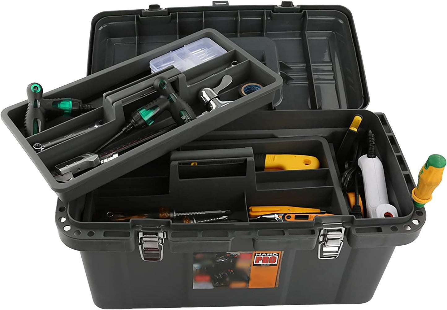 GENERIC Boîte à Outils En Plastique Boîte De Rangement Robuste Avec Plateau De Rangement Amovible Poignée Loquet Métallique Sécurisé Pour Réparation De Camion Boîte à Outils étanche Centre De Travai