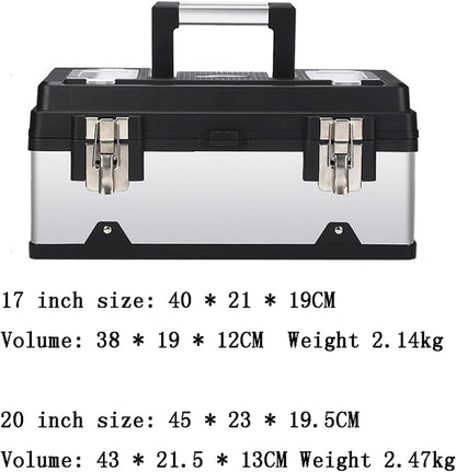  Caisses à Outils Boîte à Outils En Acier Inoxydable Kit De Réparation Matériel Portable Multifonction For La Maison Stockage Supplémentaire(17inch)