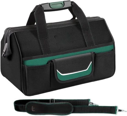  Sac à Outils Imperméable 1680D Robuste Pour électriciens Avec Plusieurs Poches En Toile Verte Avec Bande De Sécurité Réfléchissante Et Poignées Solides 38,5 Cm (B)