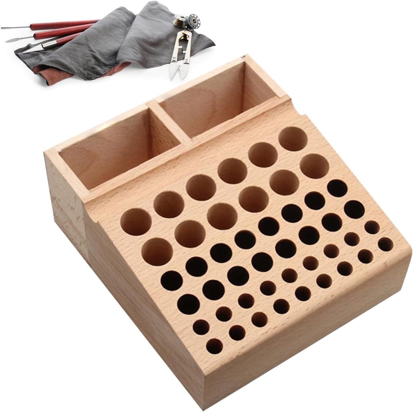  Support De Rangement Pour Outils,Support En Hêtre à Fentes Pour Emporte-Pièces | Boîte De Stockage Pour Outils En Cuir,pour La Maison, Les Professionnels, Cadeau Femmes Et Amis, Travail Intérieur Et