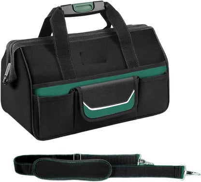  Sac à Outils Imperméable 1680D Robuste Pour électriciens Avec Plusieurs Poches En Toile Verte Avec Bande De Sécurité Réfléchissante Et Poignées Solides 38,5 Cm (B)