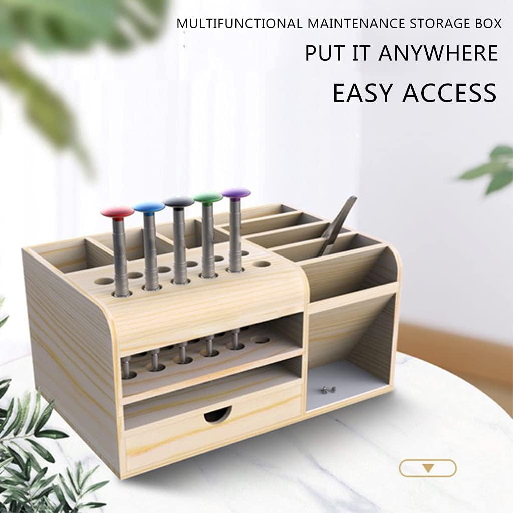  Boîte De Rangement Multifonction En Bois Pour Ranger Outils, Pinces, Couteaux, Tournevis, Téléphone Portable, Calculatrice, Bureau