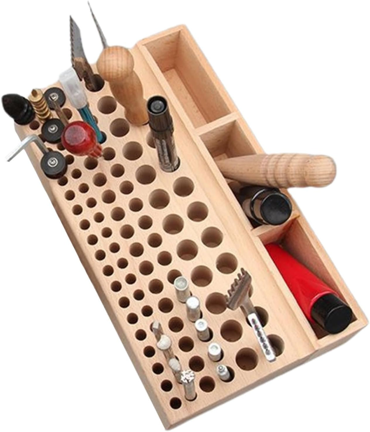  Support De Rangement Pour Outils,Support En Hêtre à Fentes Pour Emporte-Pièces | Boîte De Stockage Pour Outils En Cuir,pour La Maison, Les Professionnels, Cadeau Femmes Et Amis, Travail Intérieur Et