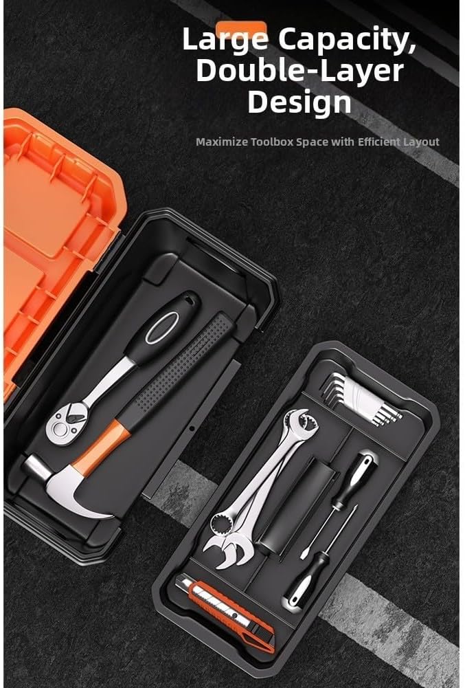  Boîte à Outils Double Couche Avec 19 Baleines Pour Ranger Les Outils Et Les Petites Pièces En Polypropylène Résistant Pour Une Utilisation à Domicile Ou En Atelier, Couleur Noire (48,3 Cm)