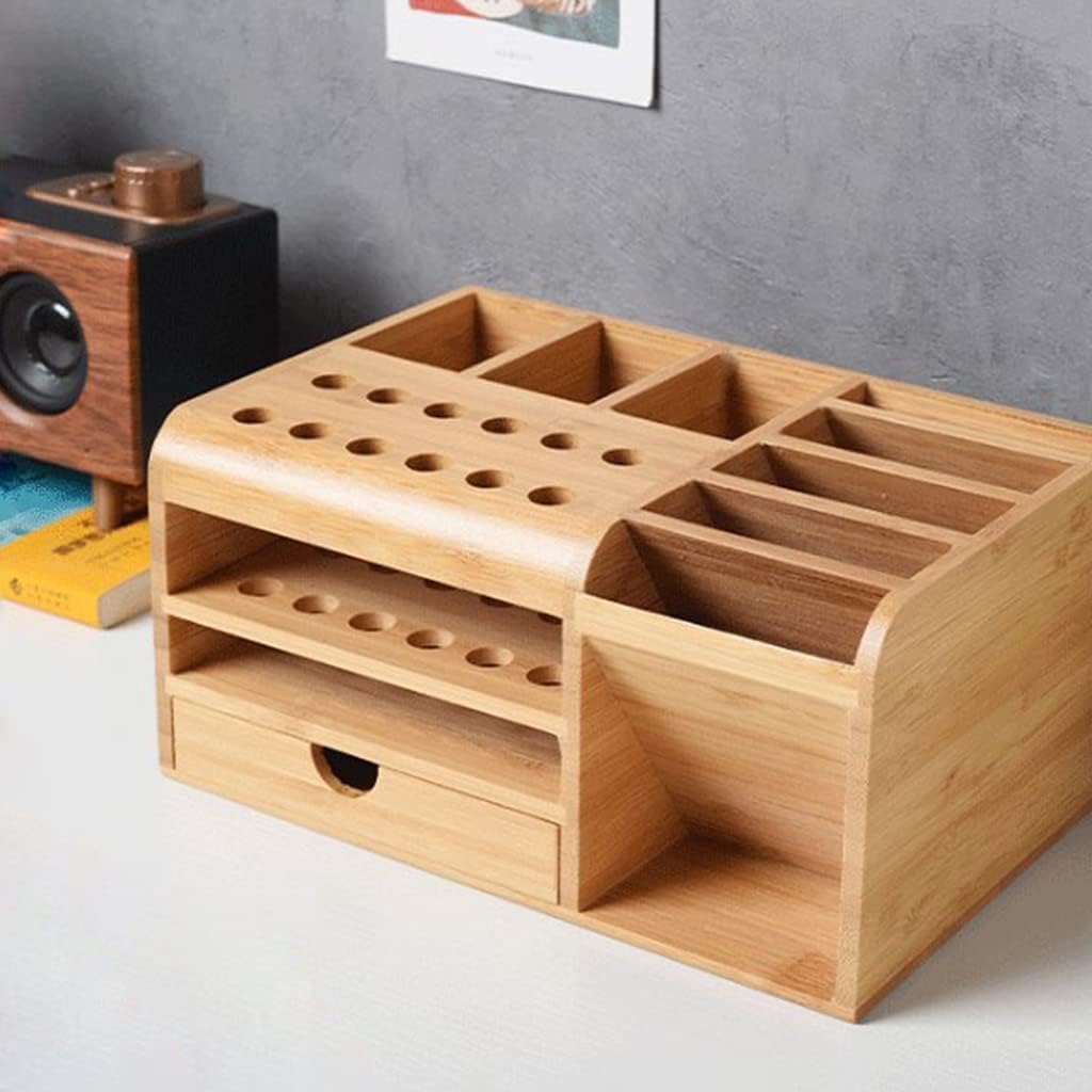  Boîte De Rangement Multifonction En Bois Pour Ranger Outils, Pinces, Couteaux, Tournevis, Téléphone Portable, Calculatrice, Bureau
