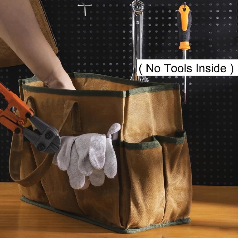  Sac Fourre-tout En Toile Cirée Avec 10 Poches, Très Résistant à L'eau De 453,6 G, Pour Jardiniers Et Bricoleurs, Sac De Travail En Plein Air Et Jardinier (kaki)