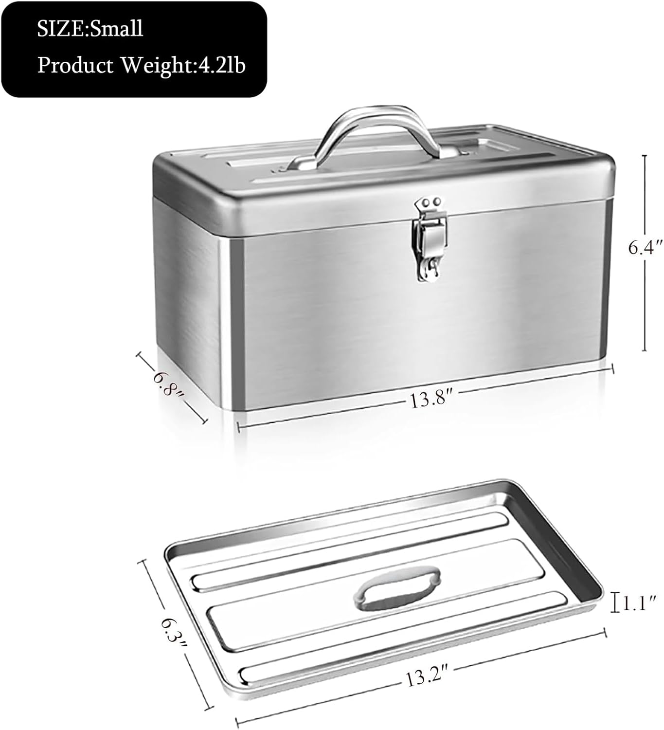  Boîte à Outils Portable En Acier Inoxydable Avec Serrure, Boîte à Outils à 2 Couches Avec Plateau Amovible, Boîte De Rangement De Voiture Avec Poignée Pour Voiture Domestique, Petite Taille