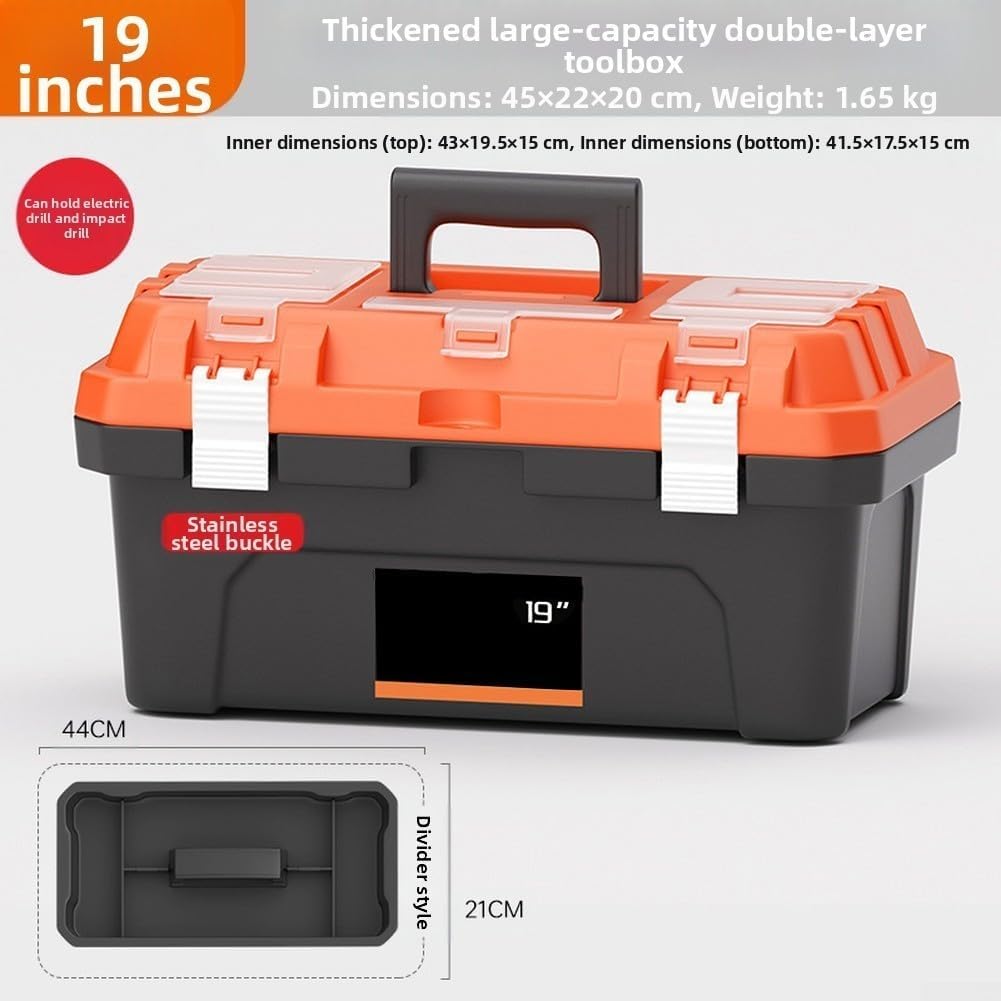  Boîte à Outils Double Couche Avec 19 Baleines Pour Ranger Les Outils Et Les Petites Pièces En Polypropylène Résistant Pour Une Utilisation à Domicile Ou En Atelier, Couleur Noire (48,3 Cm)