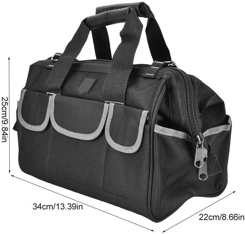  Sac à Outils 35cm Avec Base Étanche & Bandoulière | Organisateur D'Outils Robuste En Tissu Oxford Pour Électricien & Bricolage, Gris