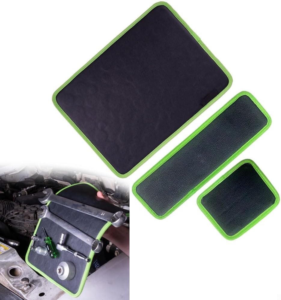  Ensemble De Tapis Porte-outils Magnétique Pour Réparation De Voiture Avec Finition Verte Et Noire Et Trois Tailles Dont 190 X 150 Mm, 230 X 110 Mm, 330 X 255 Mm Pour L'organisation De Garage Et