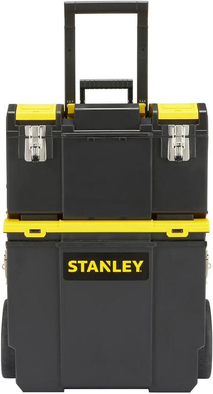  Stanley 1-70-326 Servante Compacte 3 En 1 - Boite À Outils Détachable - 2 Organiseurs Sur Le Couvercle - Bac Pour Électroportatif - Polypropylène Résistant - Poignée Télescopique - 630 X 475 X 284Mm Noir