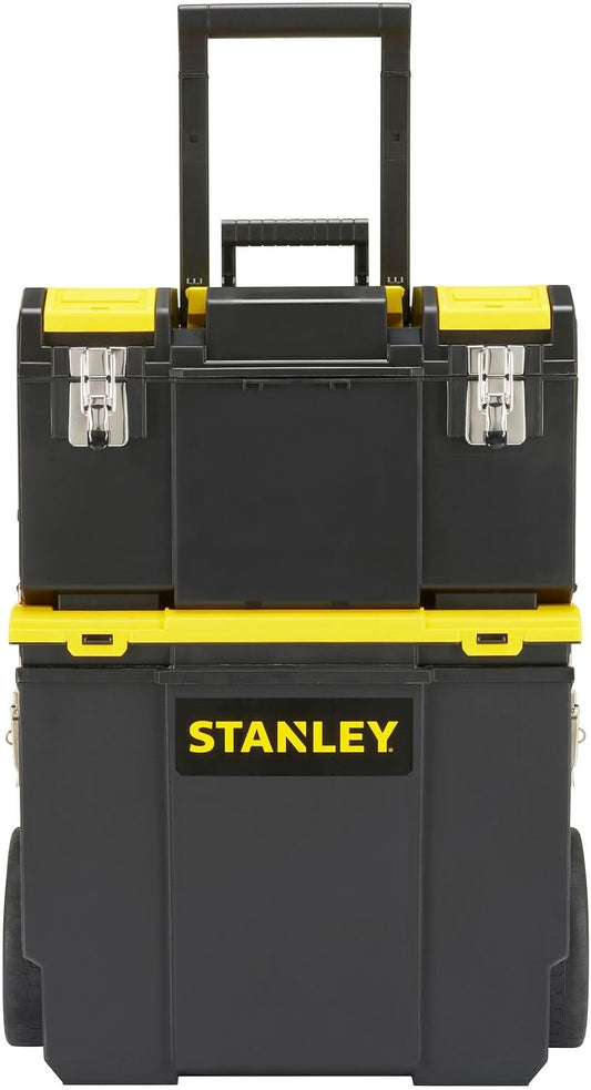  Stanley 1-70-326 Servante Compacte 3 En 1 - Boite À Outils Détachable - 2 Organiseurs Sur Le Couvercle - Bac Pour Électroportatif - Polypropylène Résistant - Poignée Télescopique - 630 X 475 X 284Mm Noir