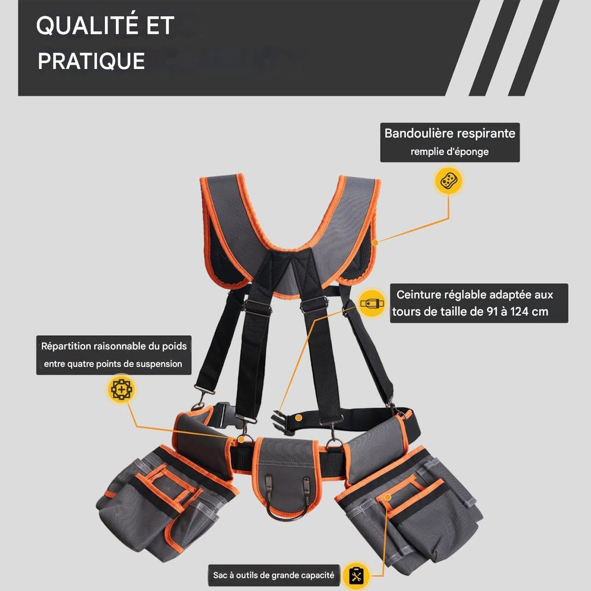  Ceinture Porte-Outils Pour Charpentier - Baudrier Utilitaire | Sacoches Ajustables à Bretelles Avec 19 Poches Pour Chantier Bricolage Et Tâches Électriques