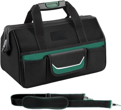  Sac à Outils Imperméable 1680D Robuste Pour électriciens Avec Plusieurs Poches En Toile Verte Avec Bande De Sécurité Réfléchissante Et Poignées Solides 38,5 Cm (B)