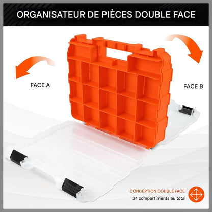  Boîte à Outils - Portable Double Face 34 Compartiments,Coffret De Stockage Pour Mèches Boulons Écrous Avec Couvercle | Pour Garage, Atelier Maison, Quincaillerie, Clous, Écrous, Mèches, Douilles Et Él