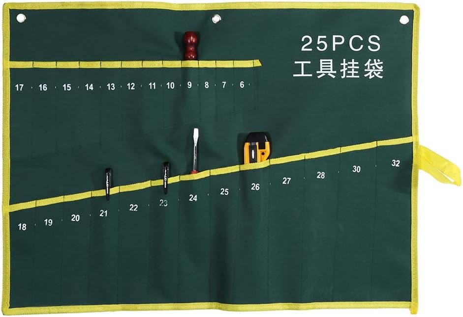  Sac à Clés En Toile En Rouleau, Organiseur D'outils à Poches Multiples Avec 6 à 25 Options De Poches, Rangement Portable à Suspendre Ou à Enrouler Pour Mécaniciens Charpentiers, Atelier De