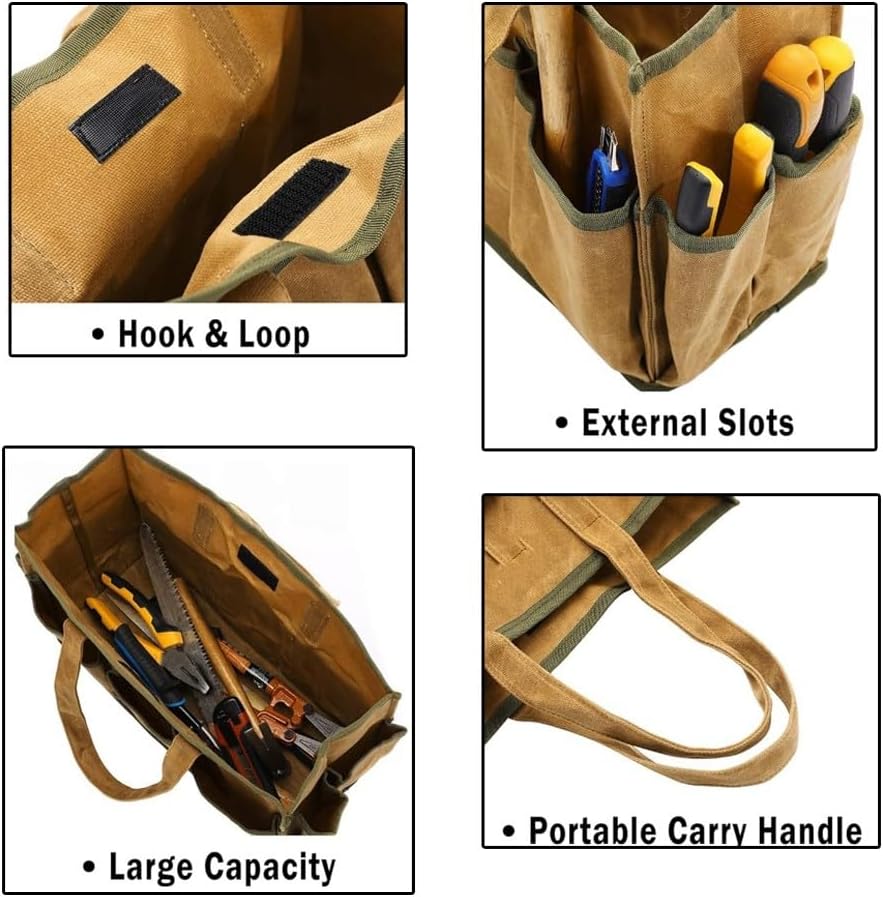  Sac Fourre-tout En Toile Cirée Avec 10 Poches, Très Résistant à L'eau De 453,6 G, Pour Jardiniers Et Bricoleurs, Sac De Travail En Plein Air Et Jardinier (kaki)