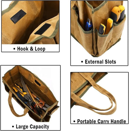  Sac Fourre-tout En Toile Cirée Avec 10 Poches, Très Résistant à L'eau De 453,6 G, Pour Jardiniers Et Bricoleurs, Sac De Travail En Plein Air Et Jardinier (kaki)