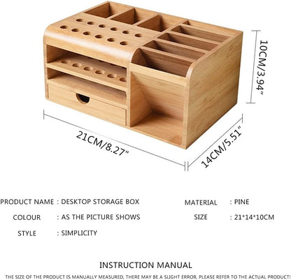  Boîte De Rangement Multifonction En Bois Pour Ranger Outils, Pinces, Couteaux, Tournevis, Téléphone Portable, Calculatrice, Bureau