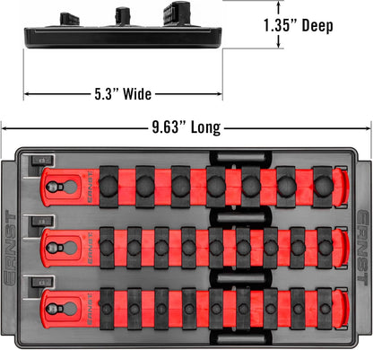  Ernst Manufacturing Plateau à Douilles 8" 3 Rails, Rouge - Entraînement 1/4", 3/8", 1/2"