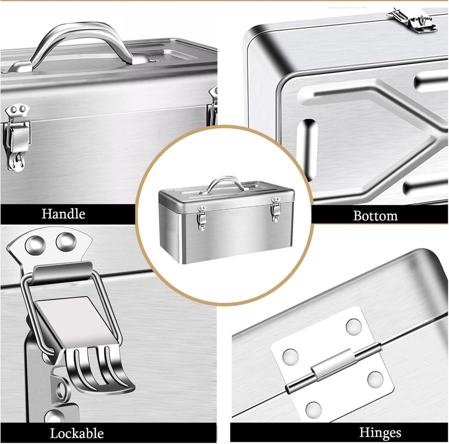  Boîte à Outils Portable En Acier Inoxydable Avec Serrure, Boîte à Outils à 2 Couches Avec Plateau Amovible, Boîte De Rangement De Voiture Avec Poignée Pour Voiture Domestique, Petite Taille