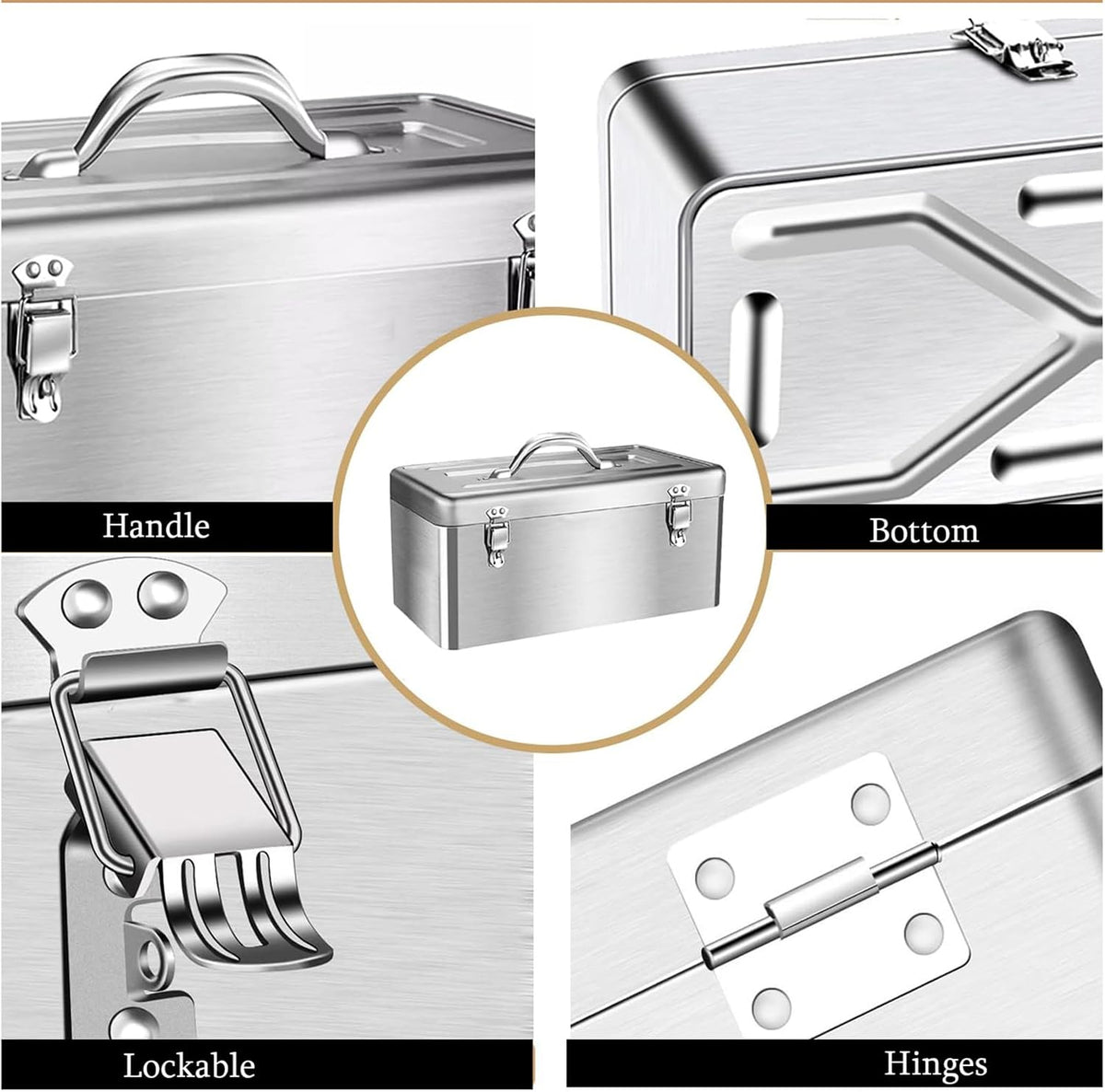  Boîte à Outils Portable En Acier Inoxydable Avec Serrure, Boîte à Outils à 2 Couches Avec Plateau Amovible, Boîte De Rangement De Voiture Avec Poignée Pour Voiture Domestique, Petite Taille