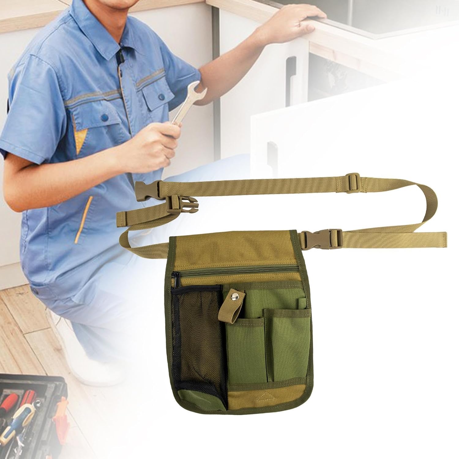  Sacoche à Outils Banane, Pochette à Outils, Jardinage, Ouvrier Du Bâtiment, électricien, Menuisier, Sac De Travail En Tissu Oxford, Vert