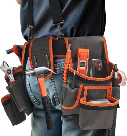  Ceinture à Outils Renforcée - Organisateur De Ceinture Porte-Outils - Ceinturon Réglable Avec Bretelles Et 19 Poches Pour Les Sites De Construction Réparations De Plomberie Installations