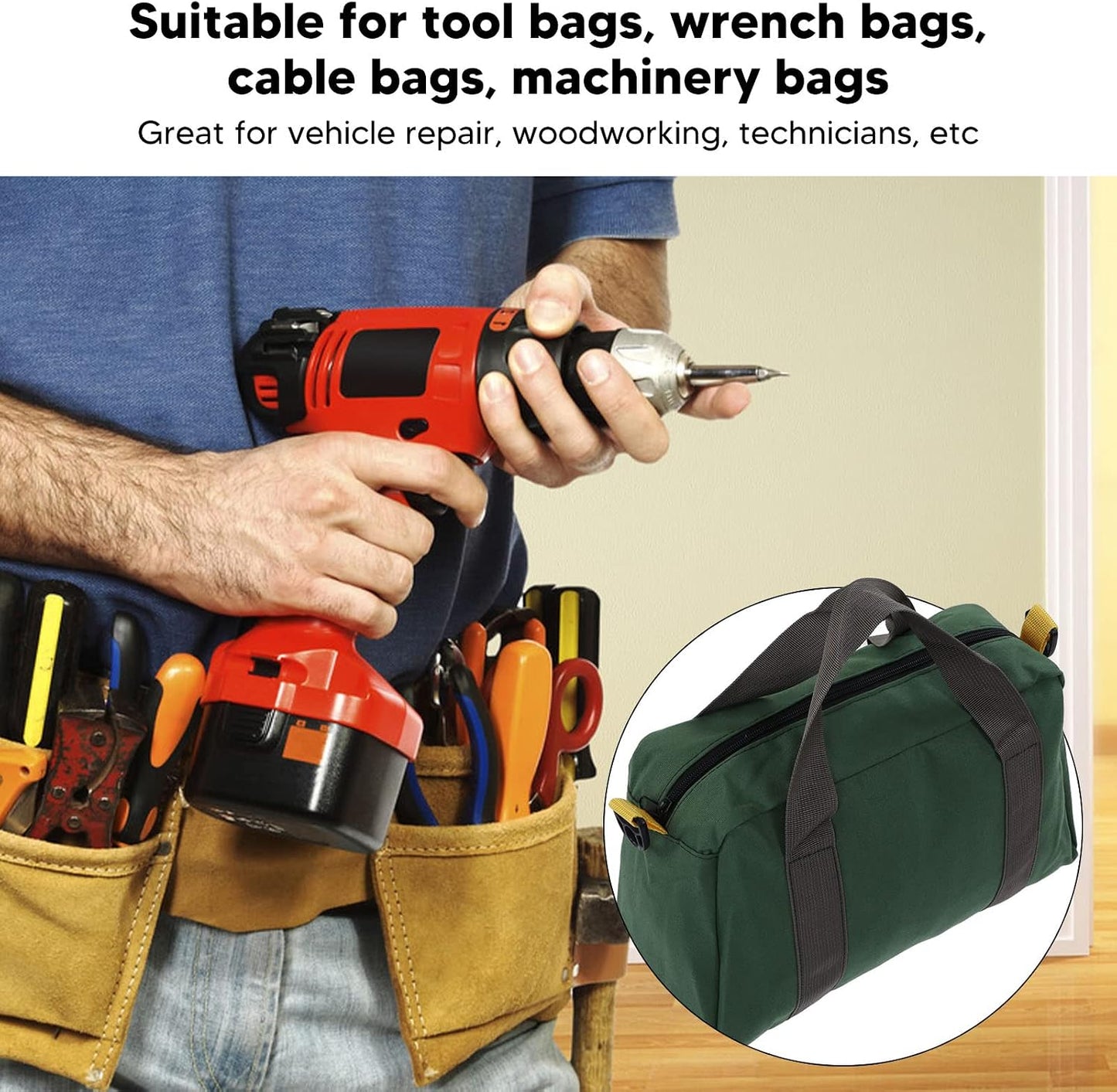  Sac à Outils à Large Bouche, Sac à Main De Rangement Portable En Toile De Grande Capacité Pour Les Techniciens D'entretien Des Véhicules (16 Pouces)