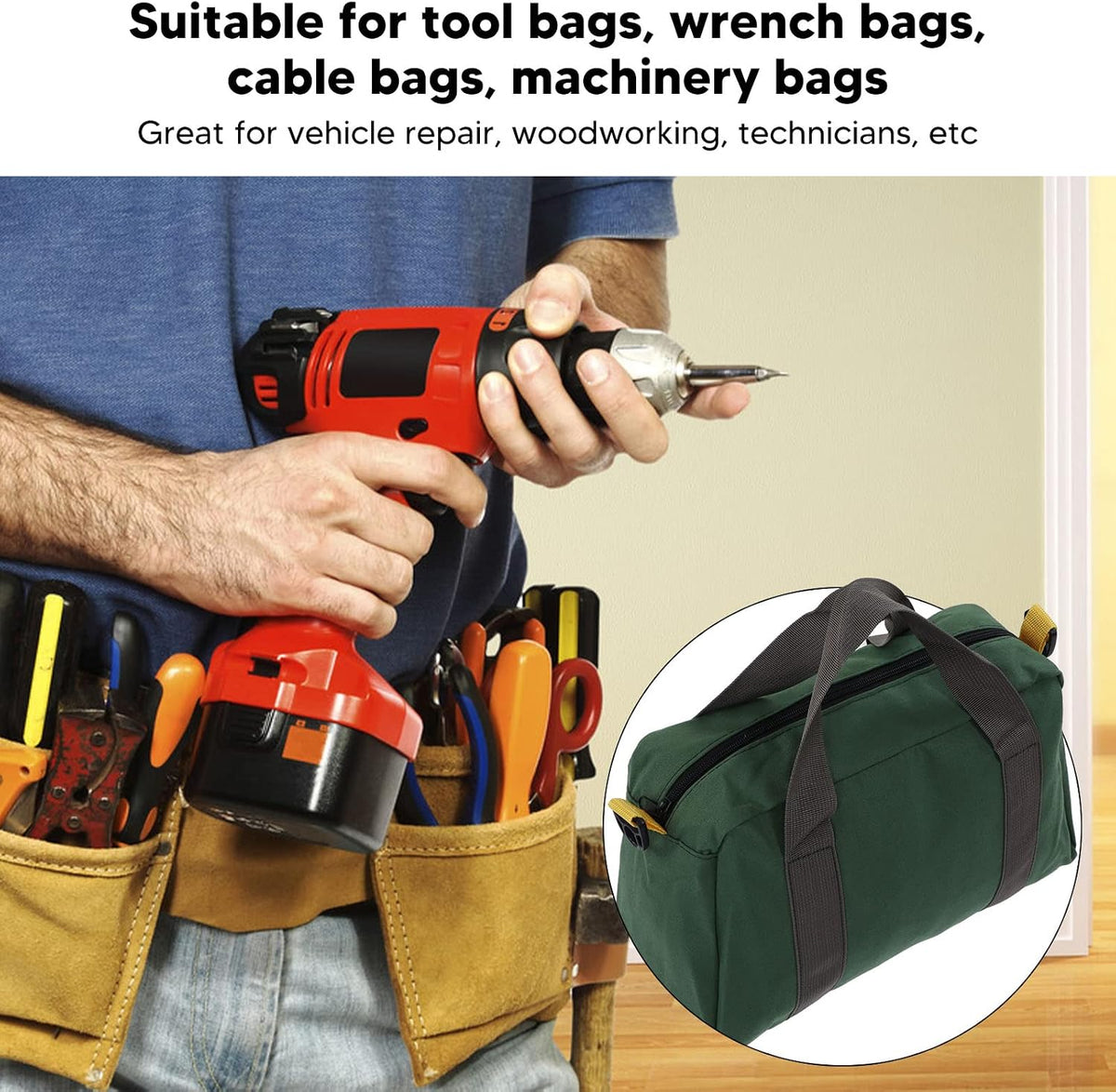  Sac à Outils à Large Bouche, Sac à Main De Rangement Portable En Toile De Grande Capacité Pour Les Techniciens D'entretien Des Véhicules (16 Pouces)