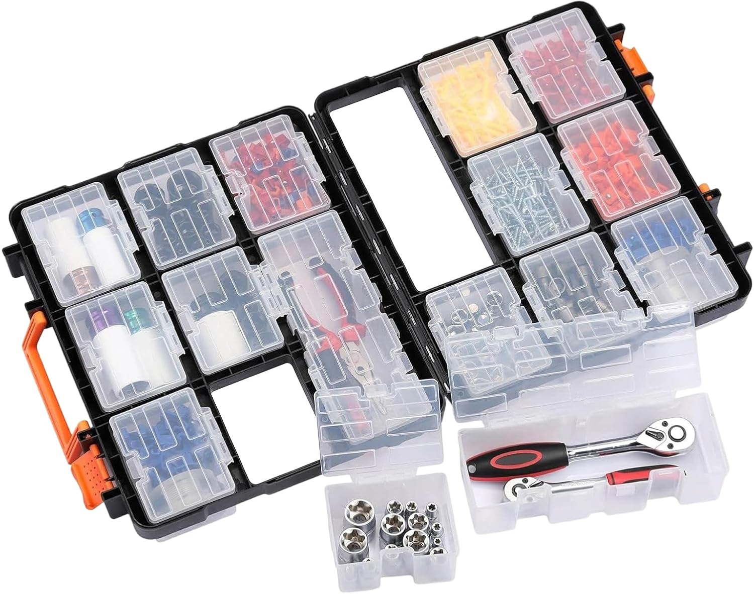 GENERIC Boîte De Rangement Amovible, Organiseur De Petites Pièces, Récipient à Outils Avec Poignée, Vis Et écrous, Empilable, étui De Rangement Pour Outils Avec Accès Facile, Organisateur De Pièces Pour