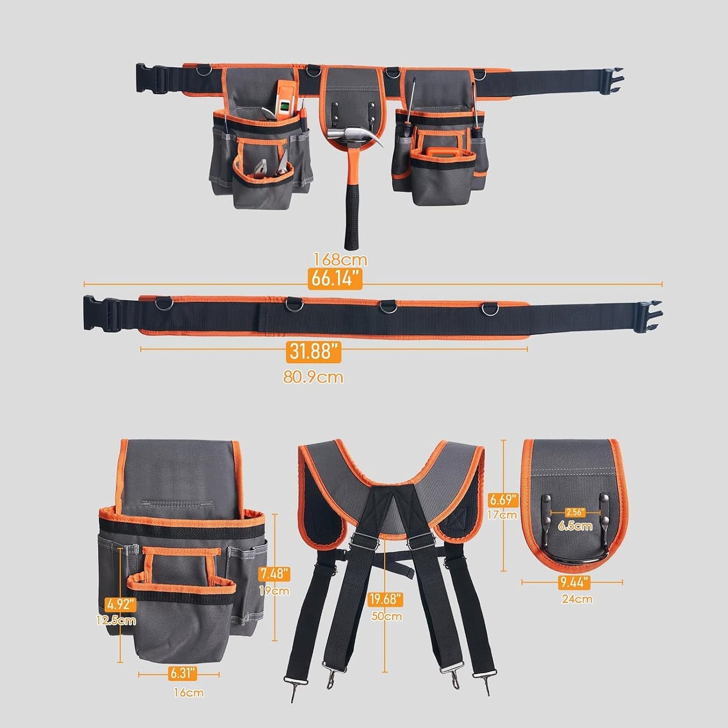  Ceinture À Outils - Ceinture Utilitaire,Sac De Travail Réglable Avec Bretelles Et 19 Poches Pour Projets De Bricolage, Plomberie Et Électricité