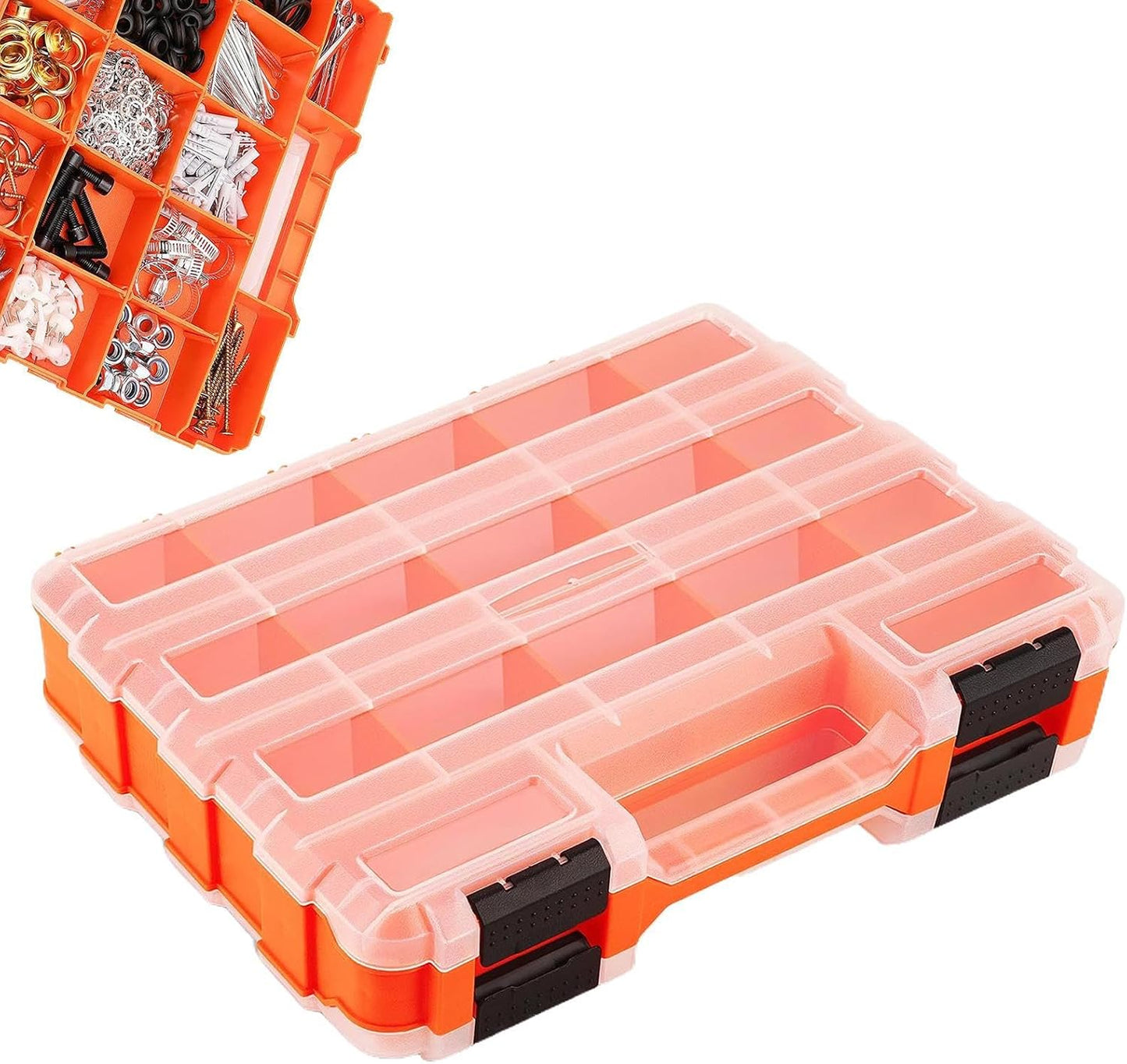  Boîte à Outils - Portable Double Face 34 Compartiments,Coffret De Stockage Pour Mèches Boulons Écrous Avec Couvercle | Pour Garage, Atelier Maison, Quincaillerie, Clous, Écrous, Mèches, Douilles Et Él
