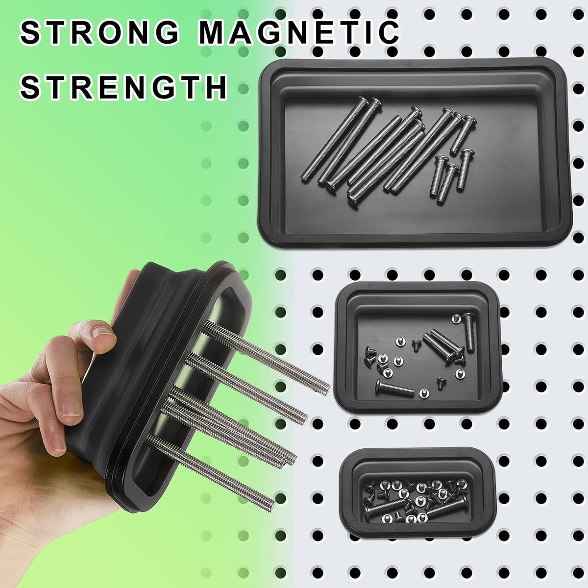  Sourcing Map Lot De 3 Plateaux Magnétiques Pliables De 3 Tailles Différentes Pour Petites Pièces Métalliques Rectangulaires En Silicone Pour Fixer Vis, Boulons, écrous, Rondelles, Broches, Noir