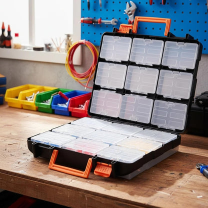 GENERIC Boîte De Rangement Amovible, Organiseur De Petites Pièces, Récipient à Outils Avec Poignée, Vis Et écrous, Empilable, étui De Rangement Pour Outils Avec Accès Facile, Organisateur De Pièces Pour