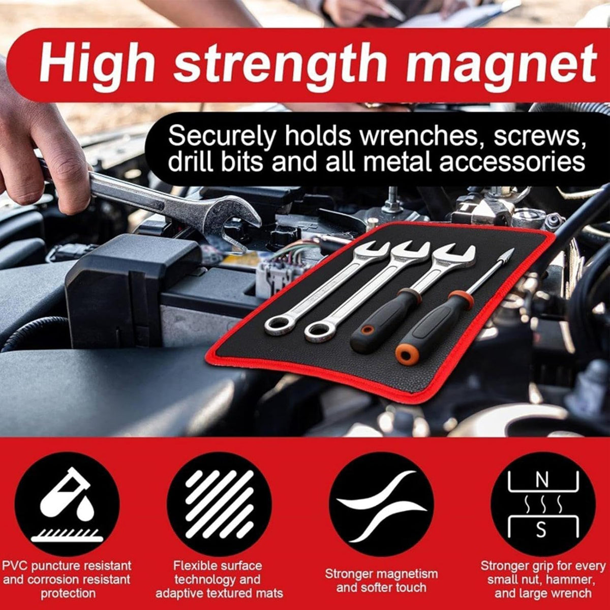  Tapis à Outils Magnétique,Tapis Antidérapant Flexible Pour Pièces Métalliques | Magnétique Non-Glissant Pour Mécaniciens,pour Mécanique, Boulons, Clés, Garage Et Atelier