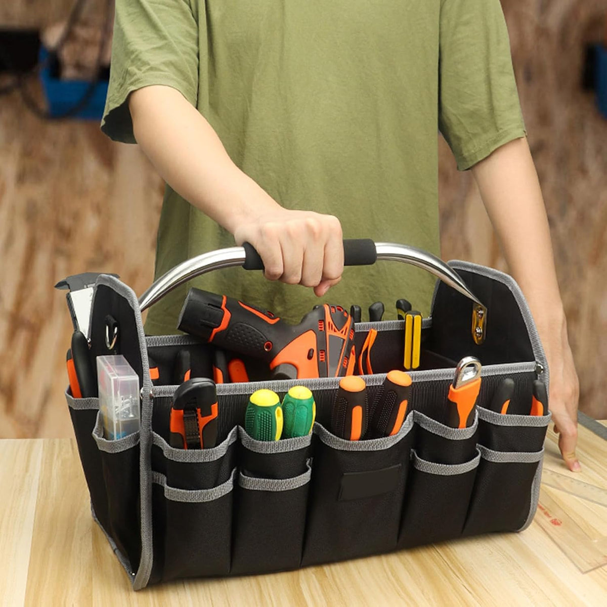  Sacs À Outils À Bouche Large De 16 Pouces Organisateurs Étanche De Capacité Pour Hommes Électricien Charpentier Mécanique Étanche