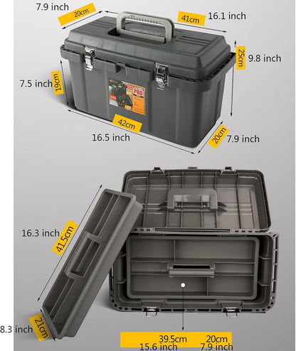 GENERIC Boîte à Outils En Plastique Boîte De Rangement Robuste Avec Plateau De Rangement Amovible Poignée Loquet Métallique Sécurisé Pour Réparation De Camion Boîte à Outils étanche Centre De Travai