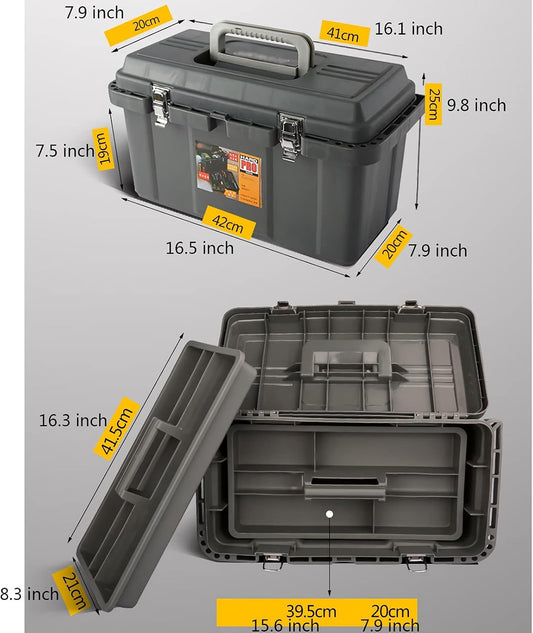 GENERIC Boîte à Outils En Plastique Boîte De Rangement Robuste Avec Plateau De Rangement Amovible Poignée Loquet Métallique Sécurisé Pour Réparation De Camion Boîte à Outils étanche Centre De Travai