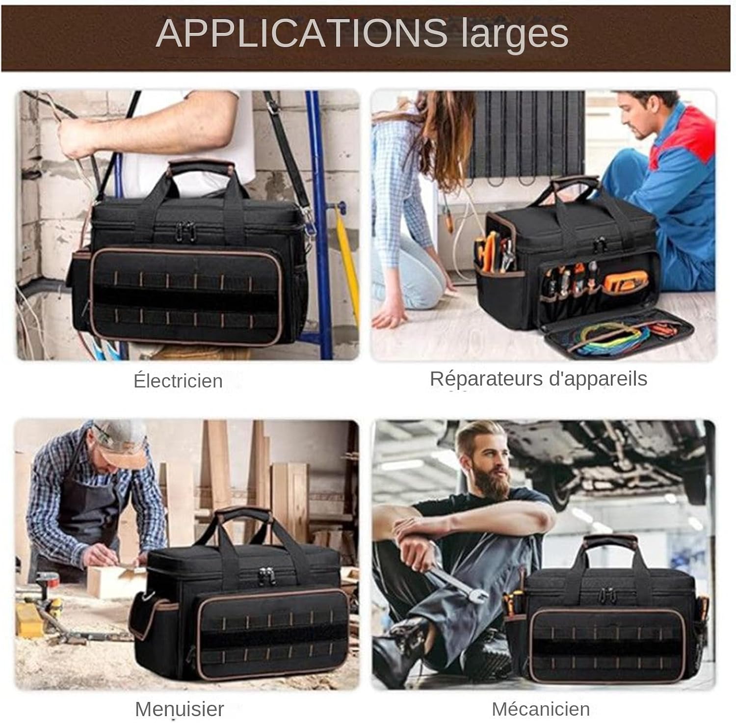  Sac à Outils D'Électricien | Grande Capacité Avec Poche Boîte, Ceinture Et Poignée Rembourrée - Sacoche Portable De Rangement Pour Outils | Pour Électricien Mécanicien Menuisier Construction Père Trav