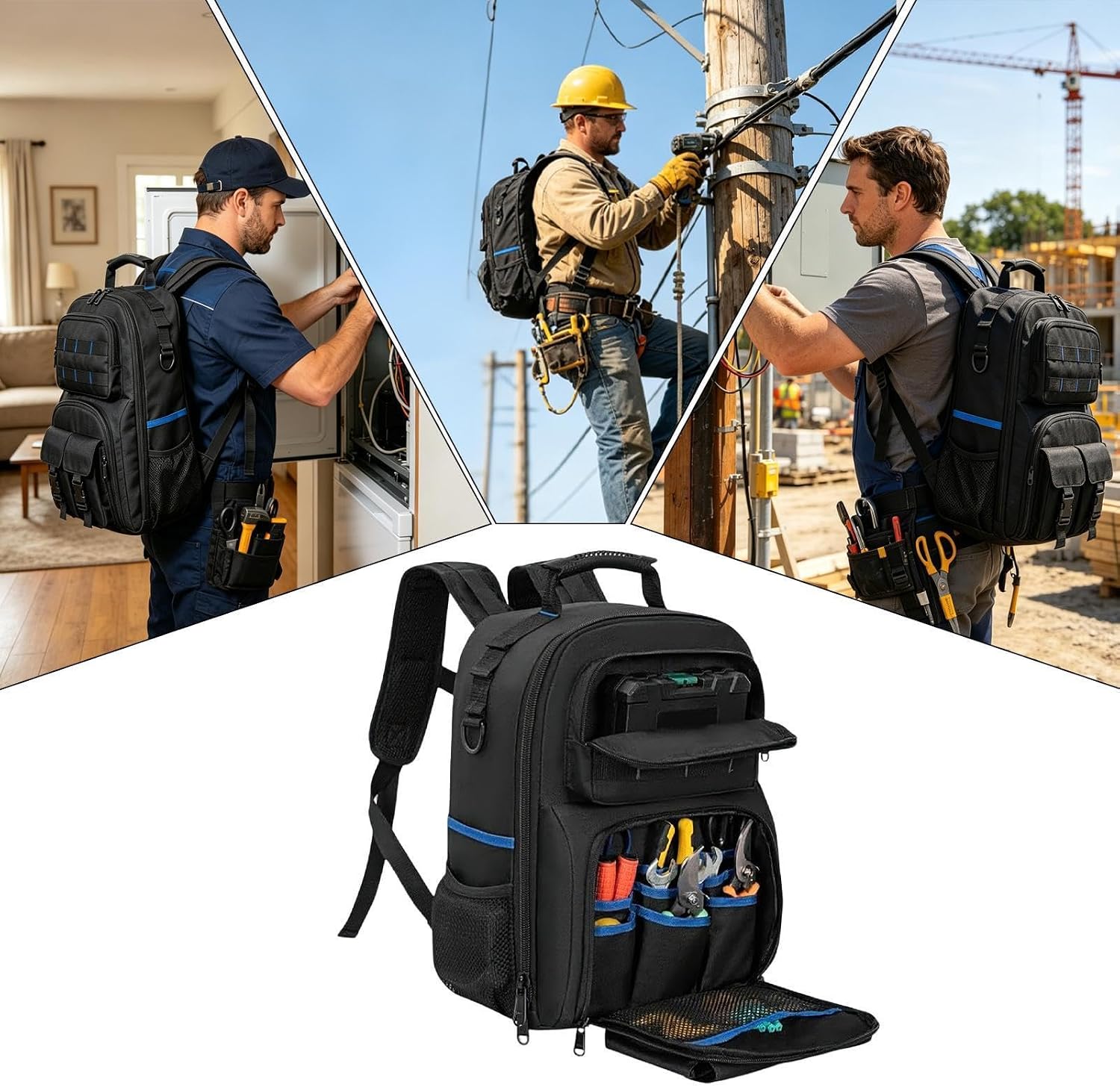 GENERIC Sac à Dos à Outils Robuste | Organiseur à Base Rigide – Avec Plusieurs Poches – Sac à Outils Robuste | Pour Charpentier, Soudeur, Construction, Extérieur Industriel
